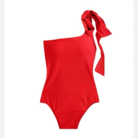 J CREW WOMENS SWIMSUIT RED ONE SHOULDER ONE PIECE 24